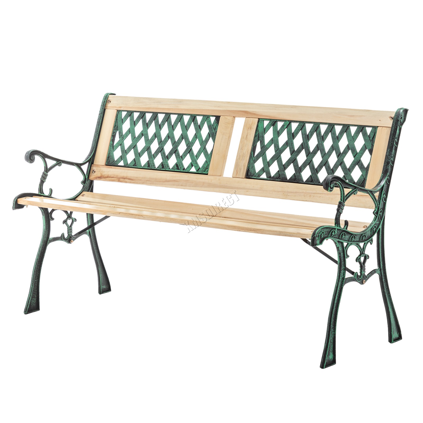 BIRCHTREE Garden Bench 3 Seater Outdoor Wooden Cast Iron Legs Park Seat Furnitur