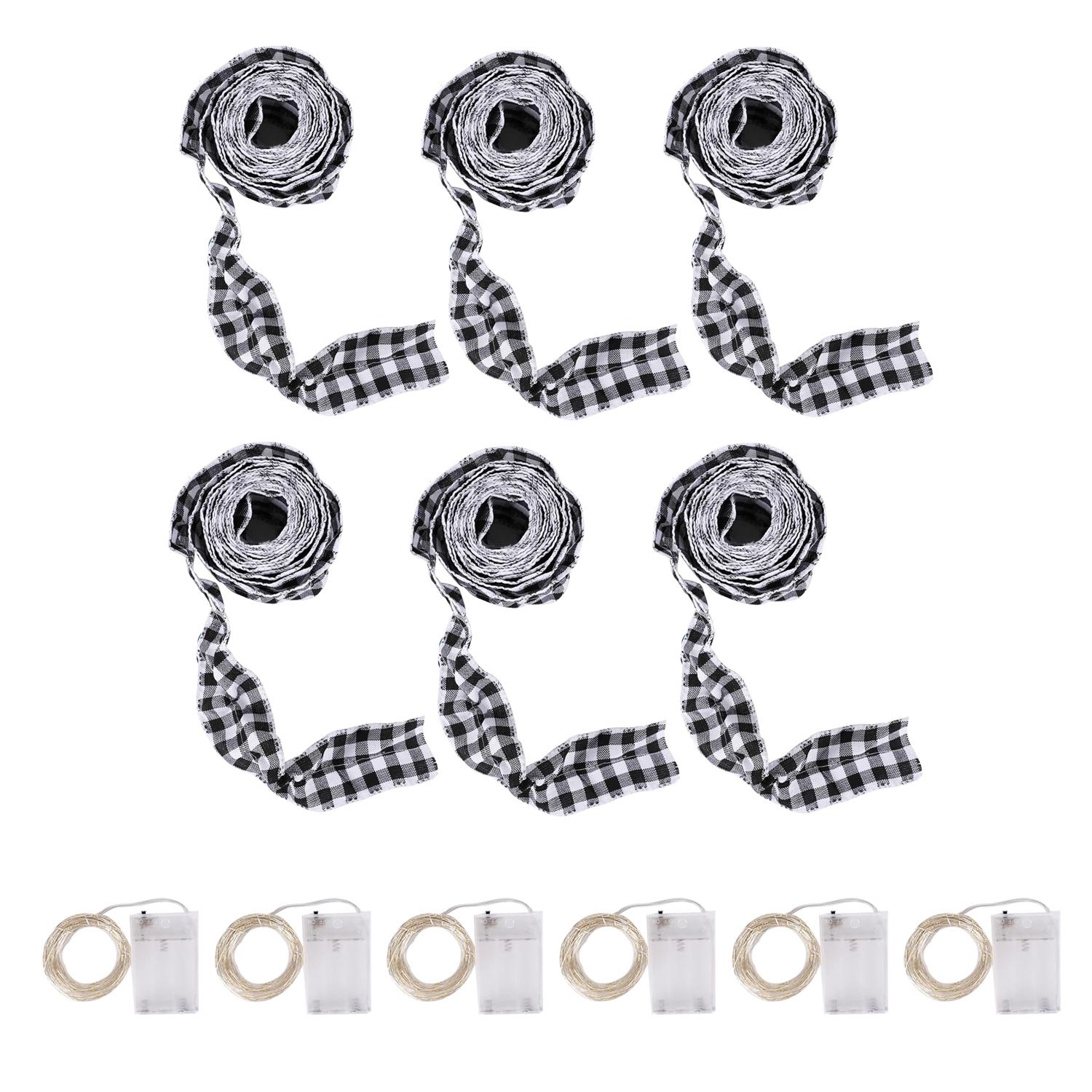 6 Rolls LED Rustic Christmas Tree Garland Ribbon Craft with LED Lights for7701