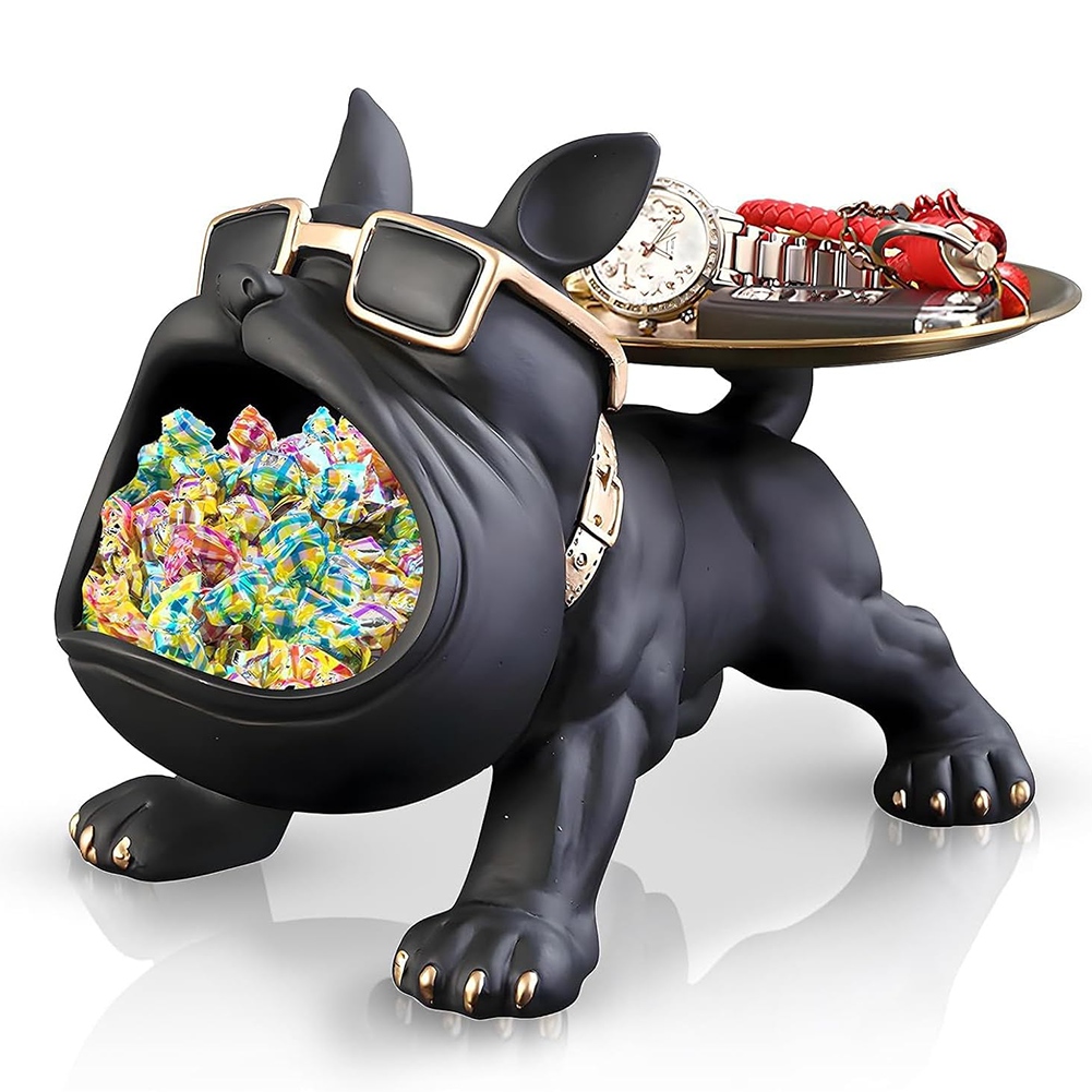 Resin French Bulldog Tray Statue, Bulldog Candy Dish Key Holder Bowl4464