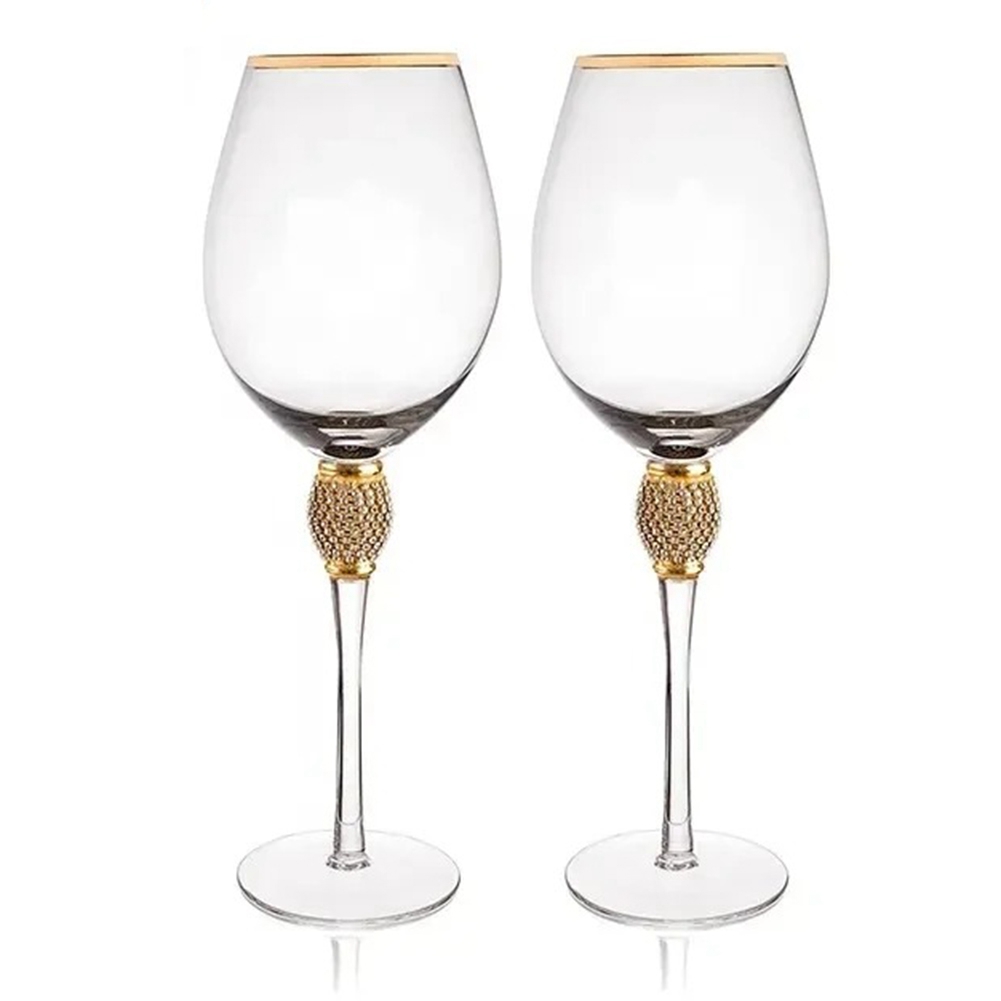 2Pcs Crystal Gold Rimmed Wine Glasses Set Elegant Decorative Long5405